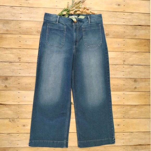 Code Bleu Wide Leg Crop Jeans 14 Hi Rise Med Wash Stretch Patch Pockets 34x25 - Picture 1 of 5